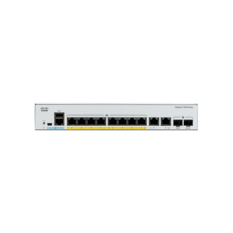 C1000-8P-E-2G-L Cisco Catalyst PoE+ коммутатор 8 x GE RJ-45 (67W), 2 x combo SFP